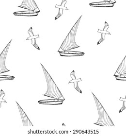 Vector illustration of seamless with seagulls and ship