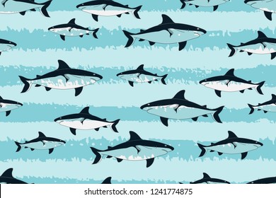 Vector illustration of seamless shark, creative repeating of texture for printing, wrapping, wallpaper, fabric, and textile.