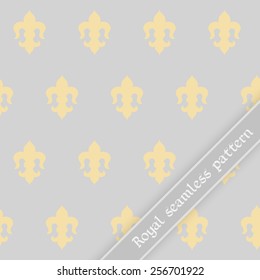 Vector illustration:   seamless silver background with golden  fleur de lys and silver band with inscription