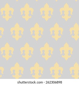 Vector illustration: seamless silver background with golden  fleur de lys in checkerboard order