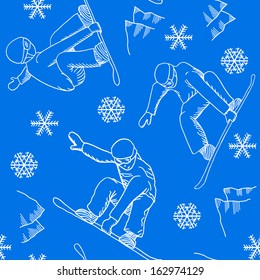 vector illustration of a seamless snowboarder pattern