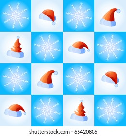 Vector illustration of seamless with snowflakes and hats
