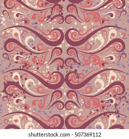 Vector illustration of seamless square curly pattern for print with splashes
