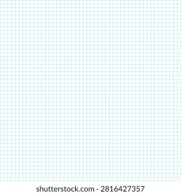 Vector illustration of a seamless squared notebook paper pattern. This clean graphic design background features a light blue graph paper grid texture with precise thin lines on a white page. Perfect seamless pattern template for Back to School stationery, mathematical calculations, geometry exercises, engineering blueprints, architectural sketching, note-taking, notebook covers, web backgrounds, and technical draw templates.