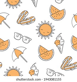 Vector illustration of seamless summer pattern with seasonal icons.