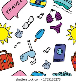 Vector illustration. Seamless summer vacation pattern. Painted in hand