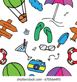 Vector illustration. Seamless summer vacation pattern. Painted in hand