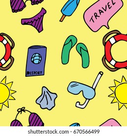 Vector illustration. Seamless summer vacation pattern. Painted in hand