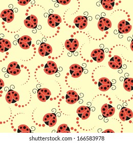 Vector illustration of seamless texture with cartoon ladybugs