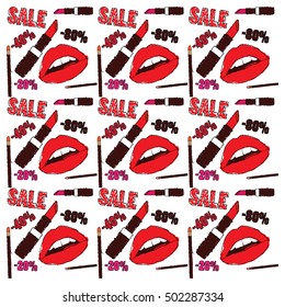 vector illustration of the seamless texture of cosmetics and female lips