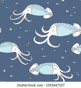 Vector illustration - seamless texture with funny horses and hand drawn elements on white background. Drawing with line-art. Texture for textiles, packaging, wallpaper, clothing