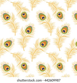 Vector Illustration Seamless Texture, Pattern, Background With Peacock Feather.