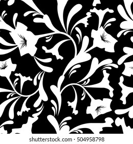 Vector Illustration. Seamless texture with petunias and leaves.

