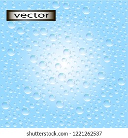 Vector illustration of seamless texture with water drops on glass, condensate steam blue freshness background.