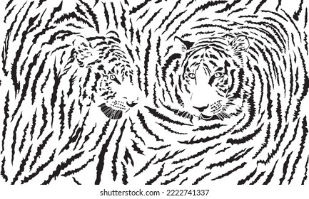 Vector illustration seamless tiger background  formed by two heads