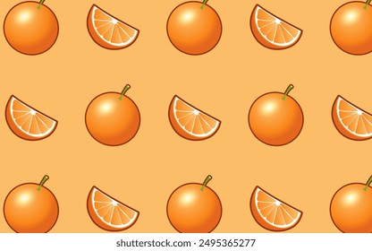 Vector Illustration Seamless Tropical Fruit, Orange with Blank Background