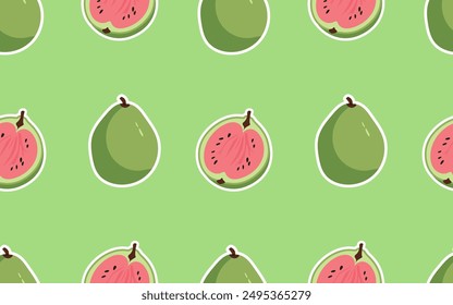 Vector Illustration Seamless Tropical Fruit, Guava with Blank Background