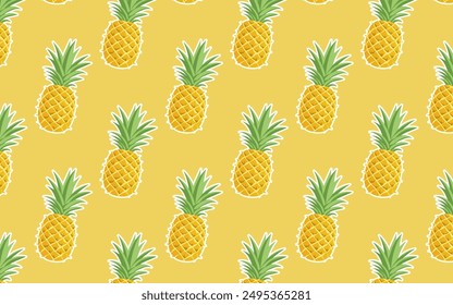 Vector Illustration Seamless Tropical Fruit, Pineapple with Blank Background