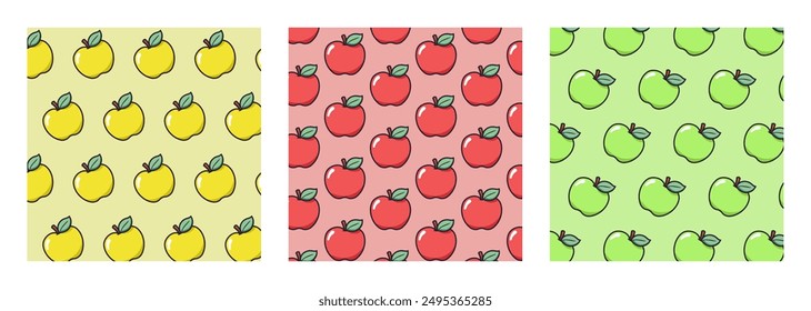 Fruta tropical sin costura de la Ilustración vectorial, manzana con el fondo en blanco, manzana amarilla, manzana roja, manzana verde