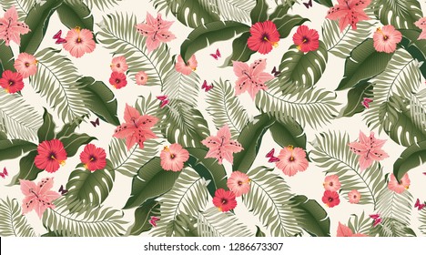 Vector illustration of a seamless tropical pattern in summer for Wedding, anniversary, birthday and party. Design for banner, poster, card, invitation and scrapbook