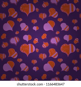 Vector illustration. Seamless Valentine':s Day with watercolor heart outlines. Big and small hearts with swirls in violet, orange and pink colors.