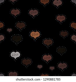 Vector illustration. Seamless Valentine':s Day with watercolor heart outlines. Big and small hearts with swirls in brown, black and neutral colors.
