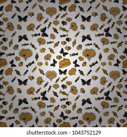 Vector illustration. Seamless Valentine':s with white, yellow and blue elements. Heart pattern.