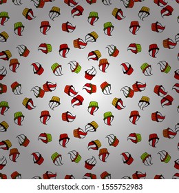 Vector illustration. Seamless of Variety Muffins, Poppy seed, Chocolate Chip, Pumpkin Cream, Chocolate and Delicious Breakfast or Dessert Muffins. Pattern on white, black and red.