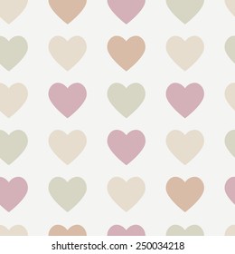 Vector illustration: seamless vintage background with hearts on white backdrop