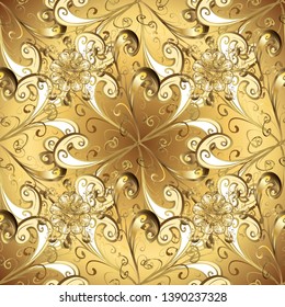 Vector illustration. Seamless vintage elements for design, application of henna, Mehndi and tattoo. Decorative pattern in ethnic oriental style. Patterns on brown, yellow and beige colors.