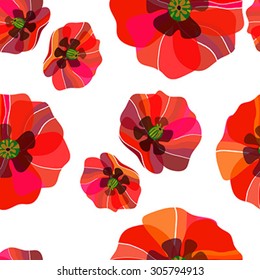 The vector illustration of a seamless wallpaper with poppies