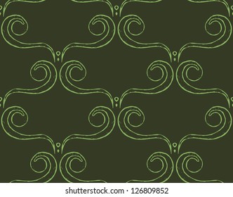 Vector illustration of seamless wallpaper texture in deep green colors. Hand drawing style.