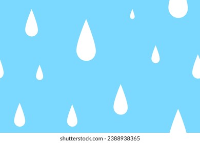 Vector illustration seamless white drops pattern. raindrops on the window. droplets pattern. Spring abstract background in shades of blue. water drop icon isolated on blue background.