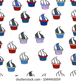 Vector illustration. Seamless.Cupcake vector pattern. Happy birthday cupcake background in white, blue and black. Cupcake pattern background. Muffin.