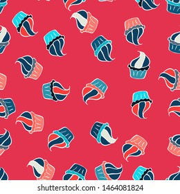 Vector illustration. Seamless.Cupcake vector pattern. Muffin. Cupcake pattern background. Happy birthday cupcake background in pink, blue and white.