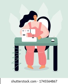 Ilustración vectorial con ropa de costurera. Caricatura