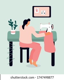 Ilustración vectorial con ropa de costurera. Caricatura