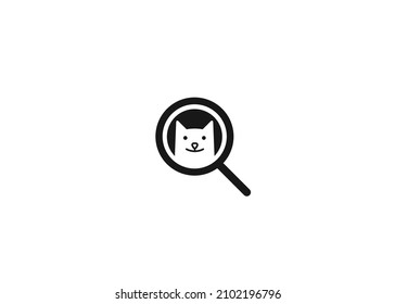 Vector Illustration Of Search Cat Logo Icon. Find Cat Or Find Pet.