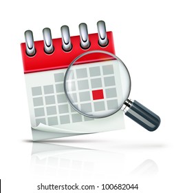 Vector illustration of search concept with calendar icon and magnifying glass