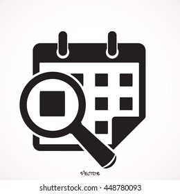Vector illustration of search concept with calendar icon magnifying glass