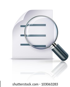 Vector illustration of search concept with office paper notes and magnifying glass