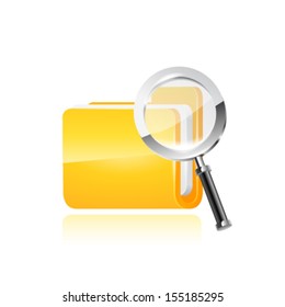 Vector illustration of search concept with yellow folder icon and magnifying glass