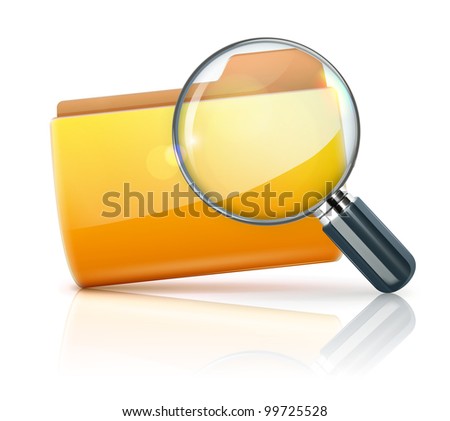 Vector illustration of search concept with yellow folder icon and magnifying glass