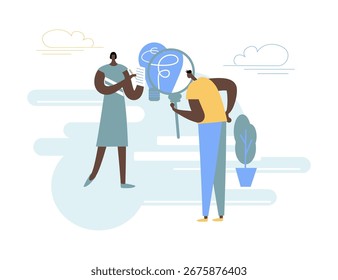 Vector illustration of the search for ideas in the office