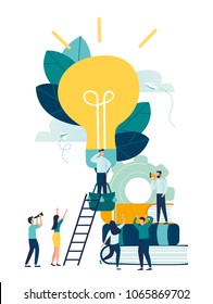 vector illustration, search for new ideas, teamwork in the company, brainstorming, fantasy flight, thought process, balloon in the form of a light bulb vector illustration, search for new ideas, teamwork in the company, brainstorming, fantasy flight, thought process, balloon in the form of a light bulb