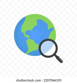 Vector illustration of search on earth icon sign and symbol. colored icons for website design .Simple design on transparent background (PNG).