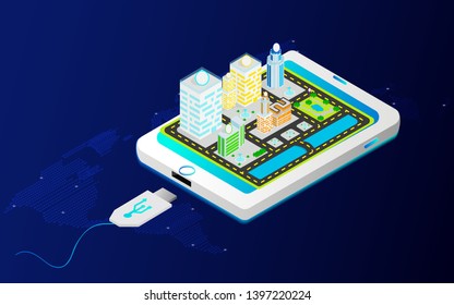 vector illustration. searching location on modern technology smartphone,infographic  futuristric  graphic design use for background.