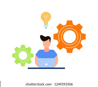 Vector illustration, searching for new ideas solutions,promotion in the network,manager at a remote job,idea came to my head