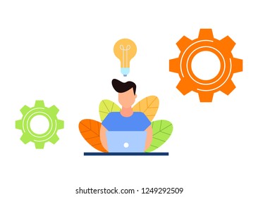 Vector illustration, searching for new ideas solutions,promotion in the network,manager at a remote job,idea came to my head