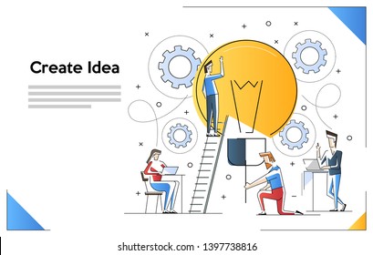 Vector illustration of searching for new ideas solutions, online assistant at work. promotion in the network. working together in the company, brainstorming